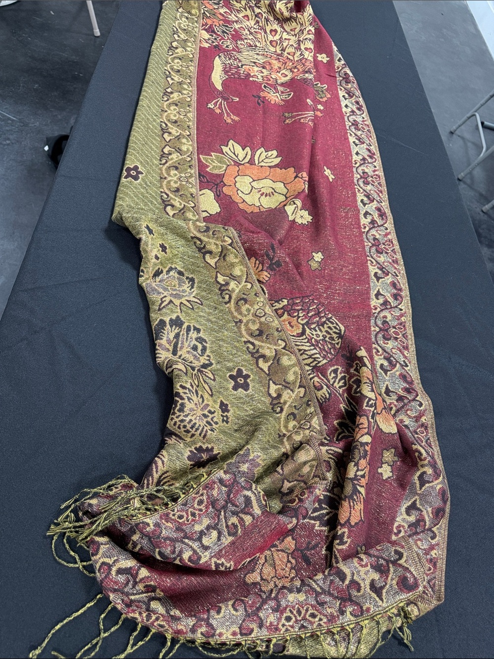 pashmina Red and Olive Floral Paisley Wrap